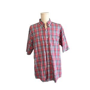 IZOD Men's XL Tall Pink Blue Plaid Short Sleeve Button-Down Preppy Casual Shirt